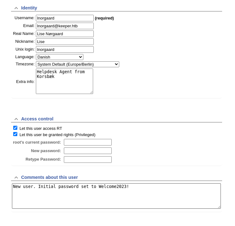 Request Tracker documentation exposing the default root credentials