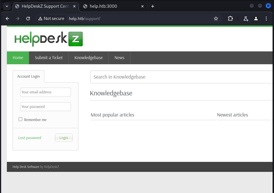 HelpDeskZ support portal on port 80
