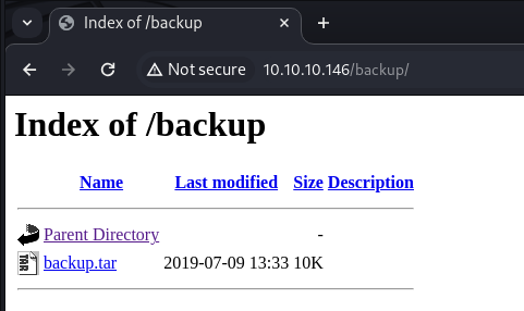 backup.tar recovered from the /backup directory